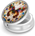 Pille Box-3 Compartment Small Pill Case für Geldbeutel &amp; Tasche Mini Metall Pille Halter Reisen Pille Container Nahrungsergänzungsmittel Vitamine BPA-frei (Gemstone Schmetterling)
