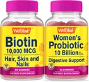 WellJa High Potency Biotin + Probiotics Frauen 10B CFU, Gummies Bundle - Große Verkostung, Vitamin-Ergänzung, Glutenfrei, GMO frei, Kaugummi