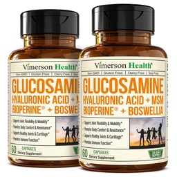 Glucosaminsulfat mit Hyaluronsäure, Boswellia, Black Pepper & MSM Supplement – 5-in-1 Joint Supplements für Männer und Frauen – Joint Health, Mobility & Bone Strength – FSA Eligible 2 Pack