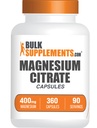 BulkSupplements.com Magnesium Citrate Capsules - Magnesium Supplement, Magnesium Citrate 400mg - Glutenfrei, 4 Kapseln pro Servierung, 360 Count (Pack von 1)