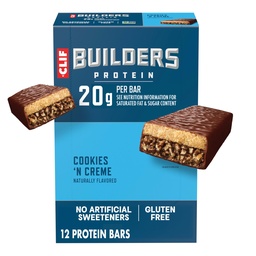 CLIF BUILDERS Protein Bars - Cookies 'n Cream Flavor - 20g Pflanzenbasiertes Protein - Glutenfrei - Non-GMO - Low Glycemic - No Artificial Sweeteners - 2.4 oz (12 Pack)