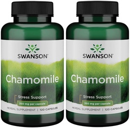 Swanson Chamomile Stress-Unterstützung - Made with German Chamomile Flower - Kräuterergänzung zur Förderung von Stress, Entspannung und Schlafunterstützung - Hilft Easy Body and Mind - (120 Kapseln), 2 Pack