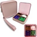 Pink- Kleine Pillen-Gehäuse mit Silikon Pillentasche, 4 Kompartment Pillen Organizer, Reißverschluss Pillen-Gehäuse, Kleine Pillen-Box für Geldbeutel, robuste Hinge, Mehrzweck, für Vitamine & Ergänzungen, BPA Frei