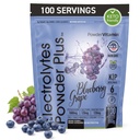 Elektrolyte Pulver Plus (100 Portionen) Blueberry Grape Elektrolyt Pulverfrei, Keto, 0 Zucker, kein Maltodextrin, 1000mg Kalium, 120mg Calcium, 120mg Magnesium, Hydration