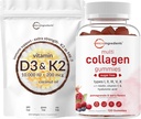 Micro Ingredients Vitamin D3 10.000iu + K2 200mcg Kokosöl Softgels & Multi Collagen Peptide Gummis Bundle Pack | Essential Sunshine Vitamine | Typ I,II,III,V,X Protein