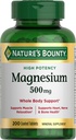 Nature's Bounty Magnesium 500 mg Tabletten, Hohe Potenz Magnesium Ergänzung für Knochen & Muskel Gesundheit, Ganze Körper Unterstützung, 200 Zähler (Pack von 1)