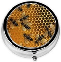 Bienen auf hive Pille Box Metall Runde kleine Pille Case Cute 3 Comparted Pille tragbare Reise Pille Mini Pille Container Halter für tägliche Medizin Ergänzung Vitamin