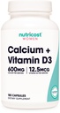 Nutricost Kalzium (600mg) + Vitamin D3 (12.5mcg) für Damen, 180 Kapseln - Vegan, Non-GMO, Glutenfrei - 60 Portionen