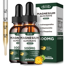 (2 Pack) Magnesium-Glycinat-Ergänzung, Magnesium-Flüssigtropfen mit Magnesium-Glycinat 500mg Ashwagandha, L - Theanin, Kamille -Supports Optimal Calm Sleep Vegan