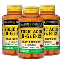 MASON NATURAL Herz Formel B6/B12/Folsäure Tabletten, Nahrungsergänzung unterstützt Herz-Kreislauf-Gesundheit, Blut-Zell-Formation, Stoffwechsel-Funktion, 90 Count (Pack von 3)