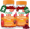 Lifeable Melatonin 1 mg | Great Tasting Melatonin Gummis Kids | Gluten Free Vegetarisch GMO-Free Chewable | Hilft Einschlafen und Schlafen | für Kinder, Jugendliche und Kleinkinder | 2 Pack - 120 Gummies