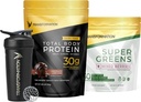 Transformation Schokoladenprotein Pulver, Super Greens Superfood Green Juice Pulver und Performance Insulated Shaker Bottle