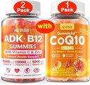 NEVISS 2Pack Vitamin ADK mit B12 Gummi + 1Pack CoQ10-250mg gefüllte Gummis