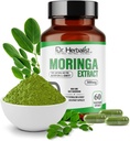 Dr. Herbalist Moringa Oleifera Extrakt 300mg – 60 Vegan Kapseln | 10:1 (3.000mg Rohblatt Eq) | Max Strength Superfood Supplement