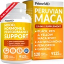 PrimeMD 19-in-1 Peruvian Maca Root Capsules - 9125 mg Ashwagandha Supplements with Maca Fenugreek and Ginseng for Mood, Hormone & Performance Support (120 Capsules)