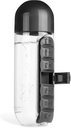 Medizin Box Wasser Cup,2 in 1 Wasserflasche Medizin Box Aufbewahrung Box, 20 Unze täglich Sport Wasserflasche mit Pill Box Organizer 7 Tage Kapsel Organizer, Schwarz
