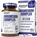 Magnesium Complex Supplement, 4 Monate Versorgung von 500mg 5-in-1 Bisglycinat, Oxid, Taurat, Aspartat, Citrat, Max Absorption Magnesium Beilage für Kalm, Schlaf & Bein Cramps, 120 Kapseln