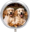 Medizin Box 3 Kompartment Pille Box Süße kleine Pille Box Golden Retriever Hunde Welpen Haustiere Gedruckt Runde Pille Box Multi Function Pill Box für Vitamine Fisch Öl Ergänzungen Perlen