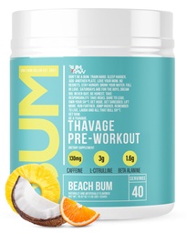RAW Pre Workout Powder, Thavage (Beach Bum) - Chris Bumstead Sports Nutrition Supplément pour les hommes et les femmes - Cbum Pre Workout pour travailler dehors, l'hydratation, la concentration mentale et l'énergie - 40 portions
