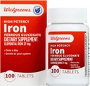 Walgreens ad alta potenza ferro ferroso gluconato 27mg, compresse, 100 ea