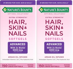 Nature's Bounty Advanced Hair, Skin & Nails, Argan-Infused Vitamin Supplement mit Biotin und Hyaluronsäure, 150 Rapid Release Softgels (Pack von 2)