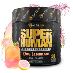 ALPHA LION Core Pre Workout avec Créatine pour la performance, Beta Alanine pour le muscle, L-Citrulline pour la pompe et la caféine tri-source pour l'énergie soutenue (30 services, King Lemonade Flavor)