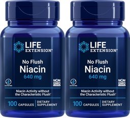 Estensione di vita No Flush Niacin 640 mg, 100 capsule (pacchetto di 2)
