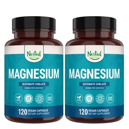 Nested Naturals Magnesium Glycinate Chelate - 200mg Chelat Magnesium Supplement für Muskelkrämpfe, Relaxation, & Sleep Support - 100% Albion TRACCS Gepuffertes Magnesium Glycinat - 240 Vegan Kapseln