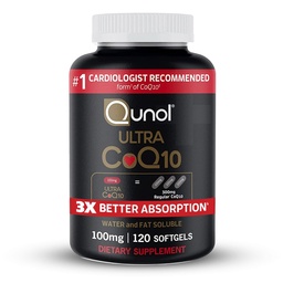 Qunol Ultra CoQ10 100mg, 3x Bessere Absorption, patentiertes Wasser und Fett lösliche natürliche Ergänzung Form von Coenzym Q10, Antioxidans für Herzgesundheit, 120 Count Softgels
