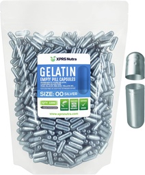 XPRS Nutra Size 00 Empty Capsules - 1000 Count Empty Gelatin Capsule - Pillola DIY Capsule Filling - Fillable Pills Gel Caps for DIY Supplements (Silver)