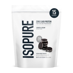 Isopure Zero Carb 100% Pure Whey Isolate Protein Powder, Lactose Free, Gluten Free, Con Vitamine, Cookies & Cream, 25g Protein Per Serving, 1 Lb, 15 Servings (Packaging May Vary)