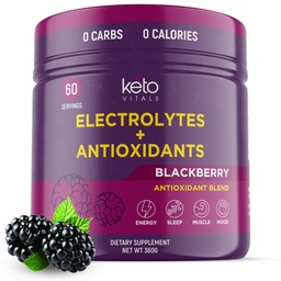 Keto Vitals Antioxidante Elektrolyte Pulver - Mischung Keto Elektrolyte mit Kalium, Magnesium, Natrium, & Calcium - Kein Zucker Elektrolyt-Getränk-Mischung & Hydration-Pulver, 60 Portionen, BlackBerry