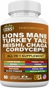 Lions Mane 300mg Türkei Tail 2000mg Cordyceps Chaga 1000mg Reishi 1000mg Maitake Meshima Poria Cocos Shiitake Oyster Porcini Enoki Mushroom Supplement (60Ct)