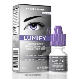 LUMIFY gouttes oculaires pour les yeux rouges, Redness Reliever pour les yeux plus brillants, fonctionne en 1 minute et dure jusqu'à 8 heures, gouttes oculaires, 0,25 Fl Oz (7,5mL)