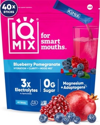 IQMIX Hydration Elektrolyt Pulver – 4-in-1 Formel für Hydration, Psychische Klarheit, Stimmung und Erholung – Zuckerfreie Getränkemischung, Keto, Magnesium L-Threonate, Lion’s Mane – 40 Count Blueberry Granatapfel