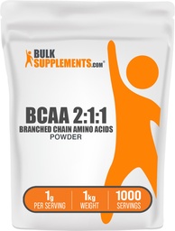 BulkSupplements.com BCAA 2:1 Pulver - Verzweigte Kette Aminosäuren, BCAAs Aminosäuren Pulver - Unflavored & Glutenfrei, 1g pro Servierung, 1kg (Pack von 5) (11 lbs)