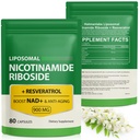 NAD Ergänzung mit Nicotinamid Riboside - Resveratrol,Liposomal Nicotinamid Riboside,Quercetin - Hohe Reinheit NAD Ergänzung für Anti-Aging, Fokus, Energie 160 Kapseln (2 Tasche)