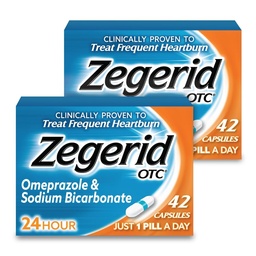 Zegerid OTC, 24-Stunden-Herzbrand-Relief, Säure-Refrlux-Medizin und Antazie, Treats-Frequent Sodbrennen, Omeprazol 20mg + Natriumbicarbonat, Proton Pump Inhibitor (PPI), Zwei 42ct Cartons