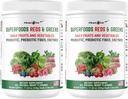 Superfood Reds & Greens Powder - 11.64 Unze (Pack von 2), Prebiotics & Probiotics für Verdauungsgesundheit, Super Greens Powder mit Ashwagandha, Antioxidantien, Vegan, Non-GMO