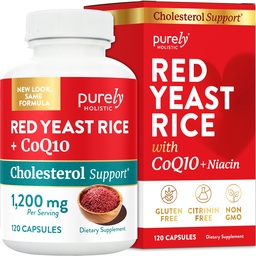 Red Yeast Rice 1200mg mit CoQ10 Supplement & Flush Free Niacin 120 Extra Strength Vegetarische Kapseln – Advanced Healthy Heart Formula - Non-Irradiated, Citrinin Free