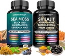 Shilajit and sea moss combo -Sea Moss 3000mg, Black Seed Oil 2000mg, Ashwagandha 2000mg, Shilajit 9000mg, Rhodiola Rosea1000mg,Panax Ginseng1500mg | sea moss und shilajit Bündel, alle in einer Ergänzung