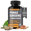 NooMost Authentic Korean Red Panax Ginseng + Ginkgo Biloba, 120 Vegan Capsules, Ginseng Root Extract Powder 1000mg (10% Ginsenosides) + Gingko Biloba 60mg, Energie und Fokus Pillen für Männer und Frauen
