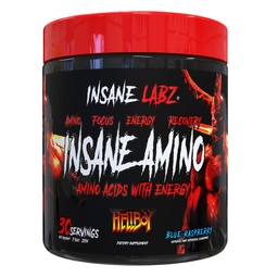 Insane Labz Insane Amino Hellboy Edition, BCAA mit Energy Focus Muskel Erholung, Intra Workout Pulver, 2 1 1 verzweigte Kette Aminosäure Pulver, 30 Srvgs, Blau Himbeer