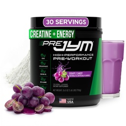 JYM Supplement Science Pre JYM Grape Candy Pre Workout Powder for Men & Women, BCAAs, Nootropics, Creatine HCI, Citrulline, Beta-Alanine, Betaine, Taurine, Huperzine, 30 Servietten