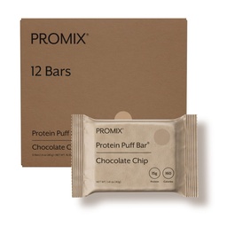 ProMix Nutrition Protein Puff Bars, 12-Pack - Chocolate Chip - Marshmallow Crispy Treat - Great Tasting & Healthy On The Go Snack - High Protein & Low Calorie - Non-GMO & Free Von Gluten, Soy, & Corn