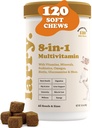 8-in-1 Multivitamin Hundeergänzung von Larry | Herz, Verdauung, Leber, Haut, Mantel, & Gelenk Unterstützung Ergänzung für Hunde | mit Vitaminen, Mineralien, Omegas, & Glucosamin Chondroitin | 120 Weiche Kauen