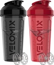 VELOMIX -2 Pack- 28 oz Protein Shaker Bottles for Protein Mixes - 2x Wire Whisk | Leak Proof Shaker Cups für Protein Shakes | Protein Shaker Bottle Pack | Shakers for Protein Shakes - Black&Red