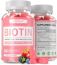 Biotin-Ergänzung, 60 Vegan-Gummien, Antioxidans Unterstützung für gesunde Haut, Haar und Nägel für Frauen und Männer, Non-GMO