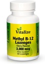 Vitalize - Methyl B-12 Lozenges | Vitamin B12 Methylcobalamin | B12 Supplement | Cherry Flavor | Energy Supplements | Unterstützt Energieproduktion & Liver Gesundheit | 50 Lozenges pro Flasche | 3000 MCG