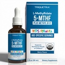 Organic Kids Methylfolate + Methyl B12 Cofactor - Bio Berry Flavor, Sublingual Form - 5-MTHF Form, Superior Form von Folate - Einstellbare Dosierung für alle Altersgruppen - Stimmung, Verhalten, Kognition - 1 oz.